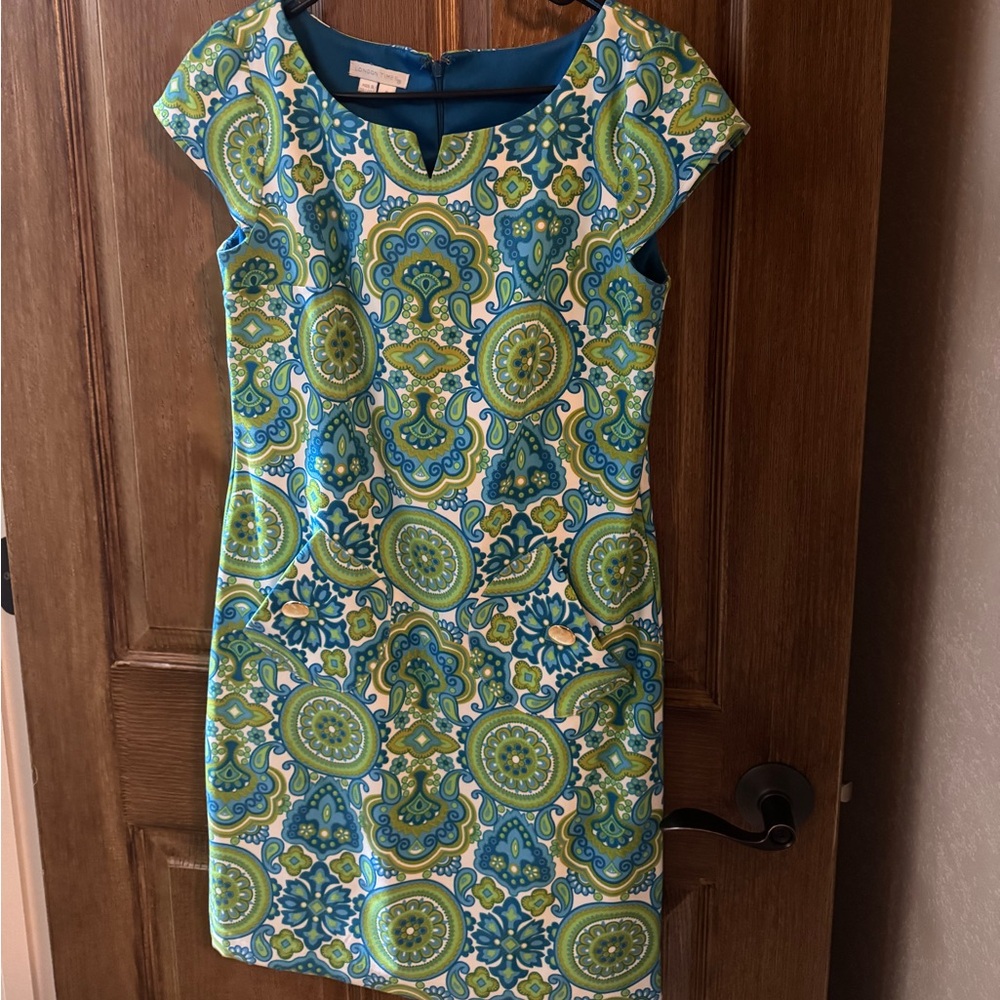 London Times Vibrant Green and Blue Mini Dress